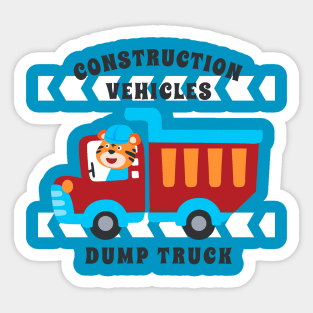 Vector illustration of contruction vehicle with cute litle animal driver. Sticker